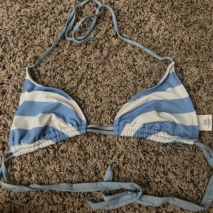 Blue and white striped bikini top